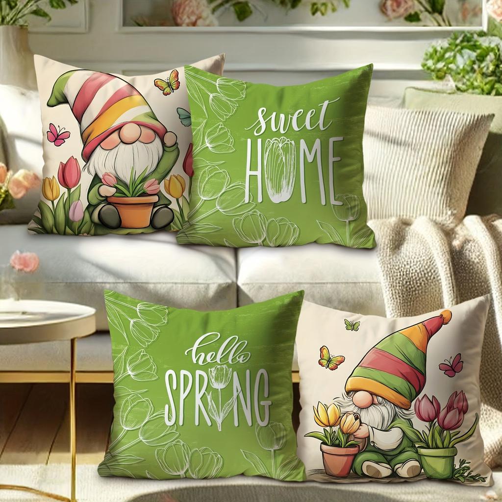 Nordic Dwarf Flower Pattern Home Decor Pillowcase Bedroom Living Room Sofa Decoration Polyester Cushion Cover with Zipper