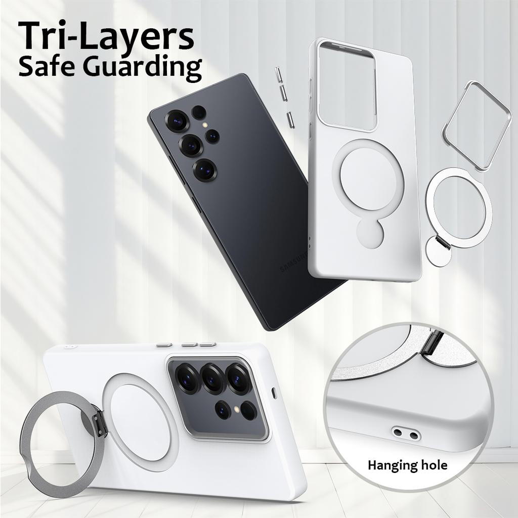 For Samsung Galaxy S24 Ultra Magnetic Case Rotating Ring Kickstand TPU + PC Back Cover
