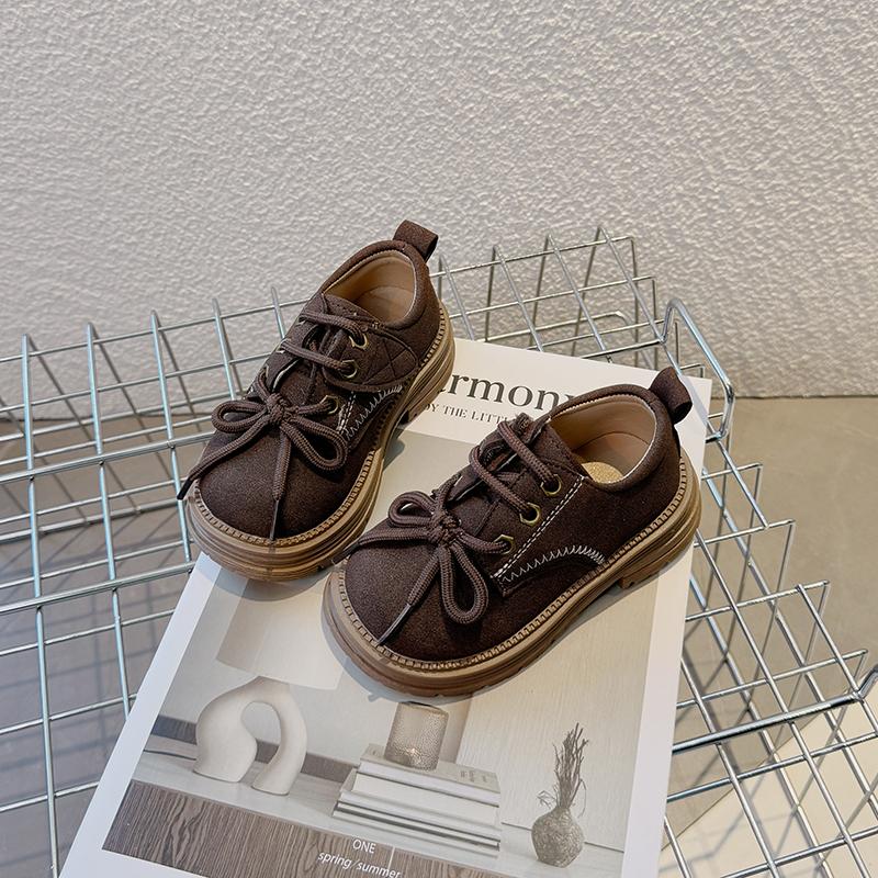 

Kids Casual Shoes Retro Classic Round Toes Boys Girls Leather Shoes Hook&loop 2025 Spring Autumn Children Flats British Style 23 коричневий