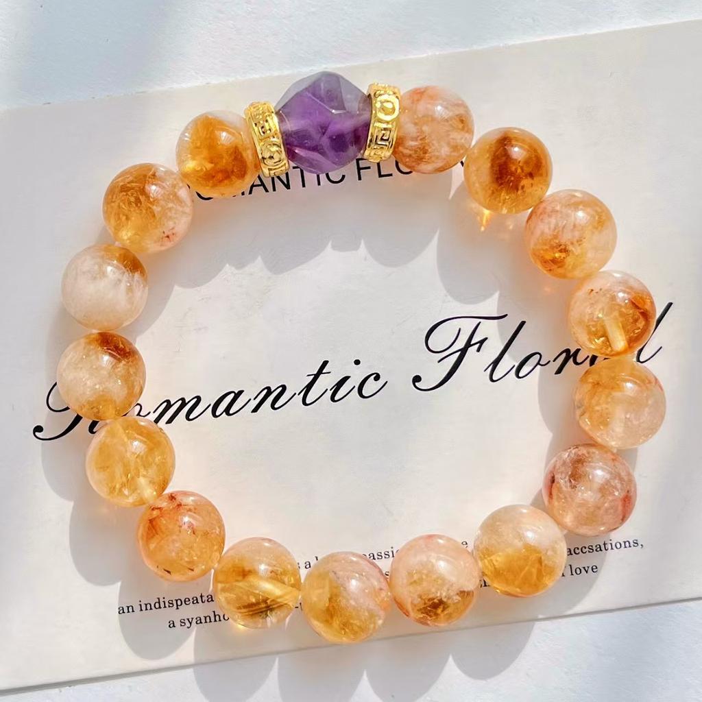 10Mm Retro Natural Honey Milk Cover Citrine Amethyst Bracelet Basic Commuter Bracelet