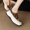 The 2025 Autumn New Soft Leather Thick-soled Color-block Loafers Are Fashionable Women's Round-toed Leopard Print Single Shoes