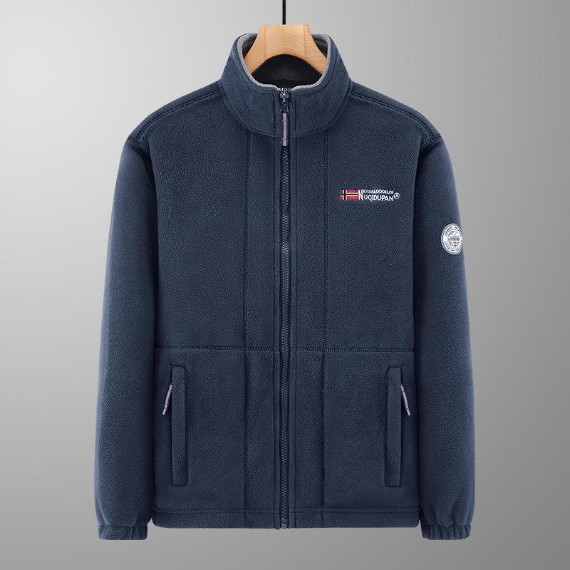 Unisex Polartec Fleece Jacket - Windproof, Warm, Stand Collar Outerwear for Hiking Large