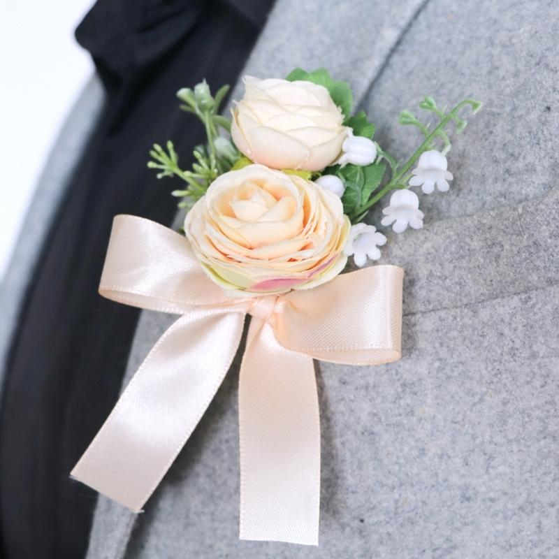 Wedding Flower Wrist Corsages Boutonniere for Bride Groom Natural Looking Artificial Rose Flower for Special Occasion