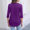 Women's Casual Fashion Polo Collar Half Zip Three Quarter Sleeve Top with Faux Pockets Relaxed Fit Lightweight Blouse