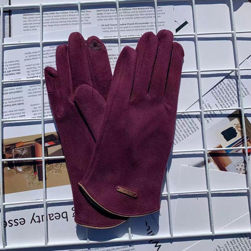 Suede Thermal Gloves Fleece Thickened Driving Gloves Outdoor Sports Touch Screen Split-Finger Gloves Women
