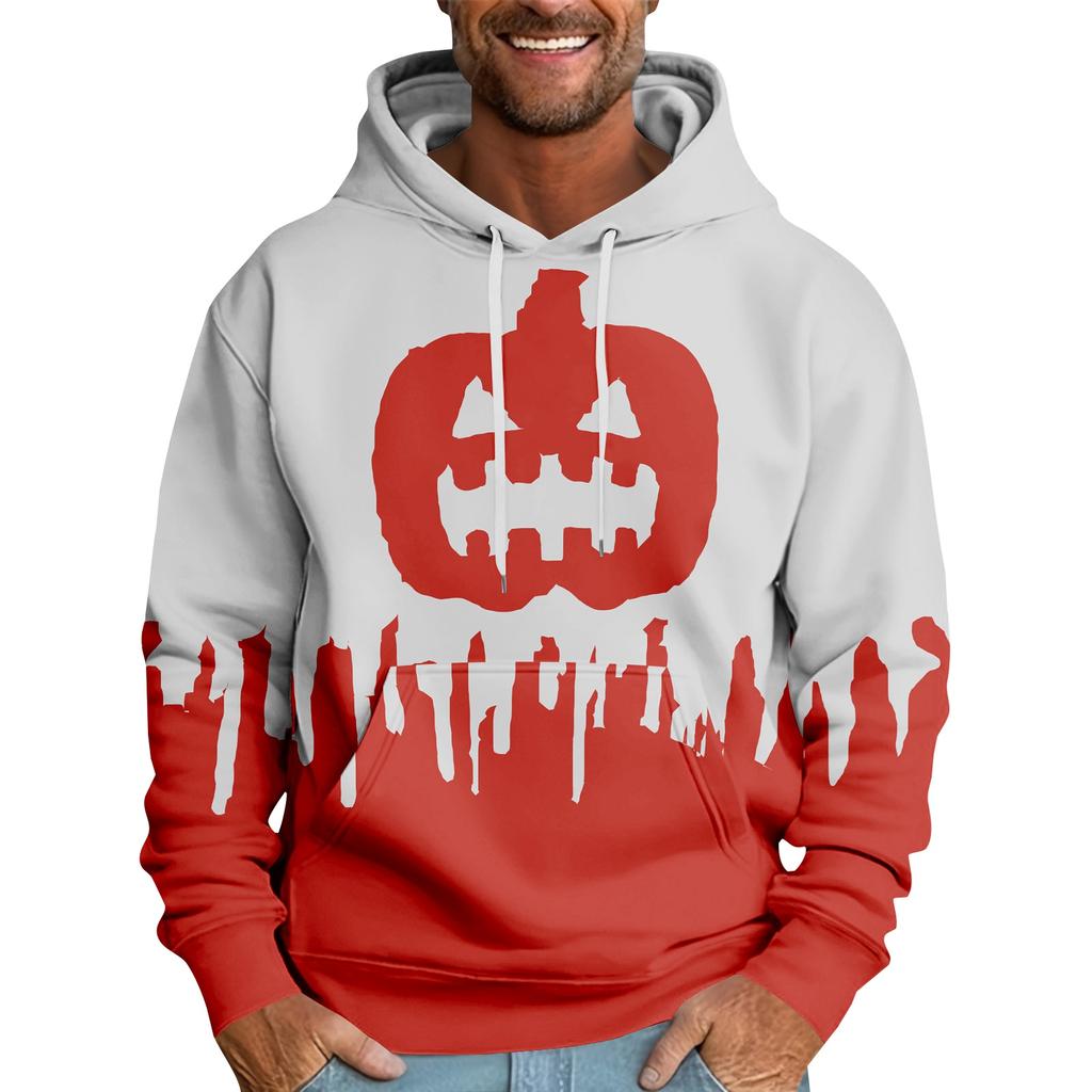 Halloween Blood-stained Print Men's Loose Hooded Sweatshirt
