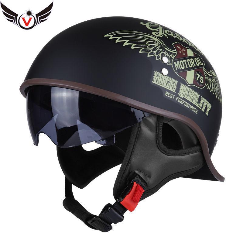 Motorcycle Helmet Men's Summer Half Helmet Retro Women's Electric Car, Locomotive Lightweight Scoop Helmet with Endoscope