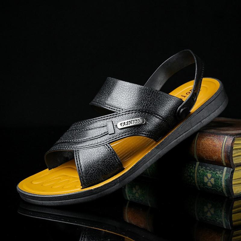 Fashion Men's Summer 2025 Beach Slippers Breathable Wear-Resistant Slip-On and Off-For Bathing Soft Sole Anti-Slip Sandals