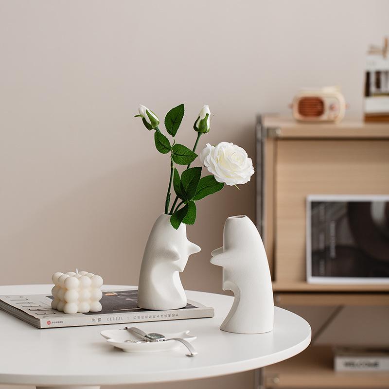 Wabi-Sabi Ceramic Vase Pair: Elegant Art Decor for TV Cabinet & Living Room