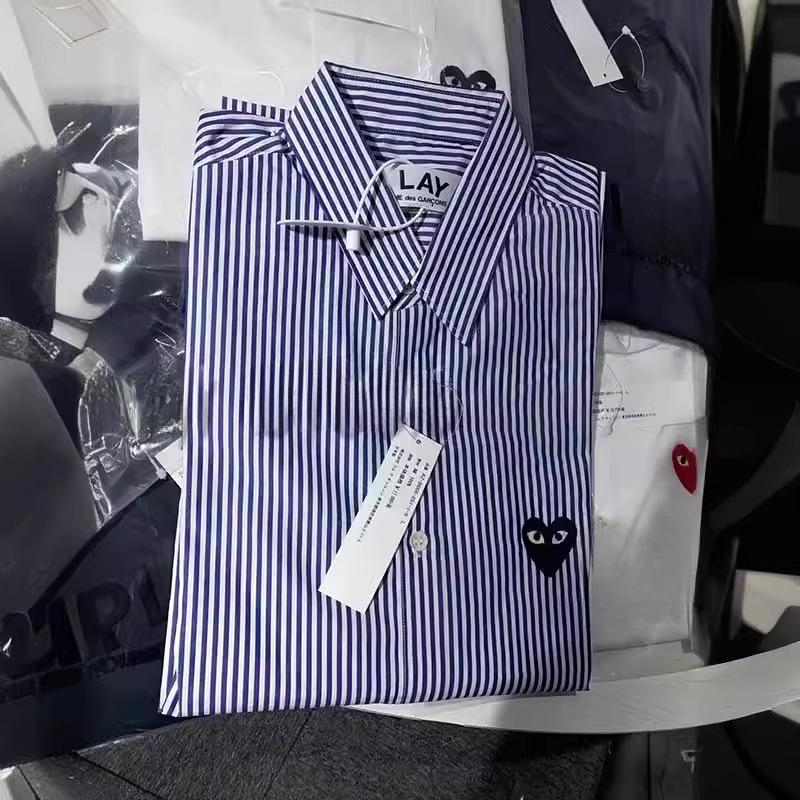 CDG Kawajiu Love Autumn/Winter Black Heart Striped Cotton Embroidered Couples Shirt