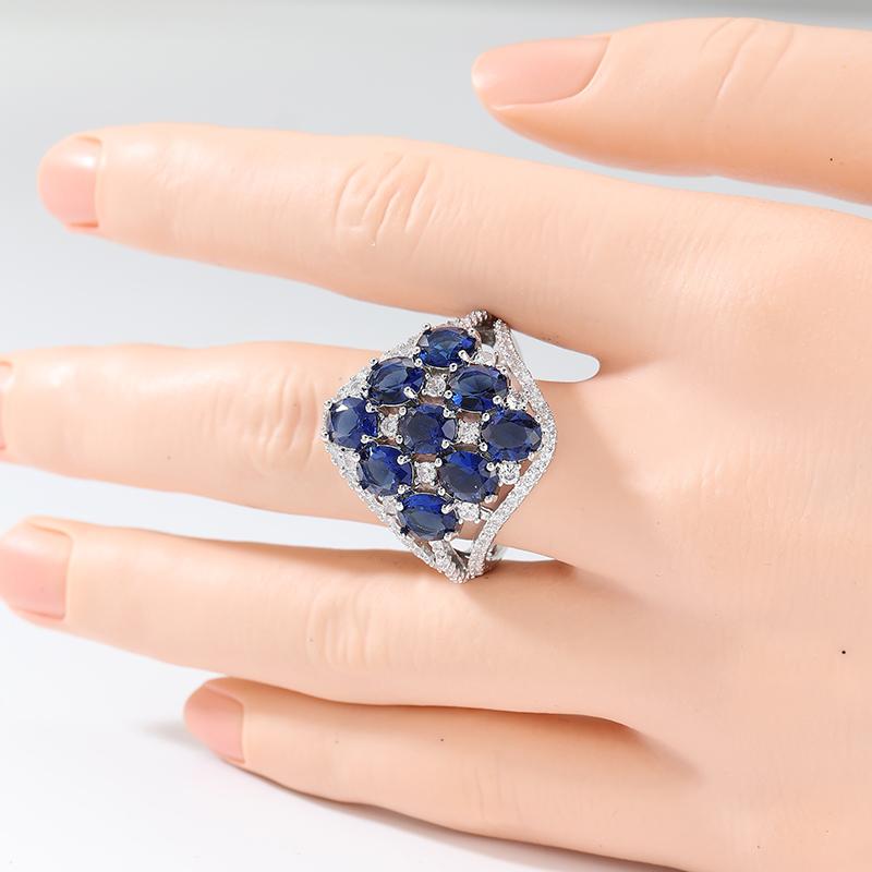 Fashion Charm Shiny Geometry Blue Synthetic Zirconia Ring for Women Elegant Temperament Banquet Celebration Jewelry Accessories