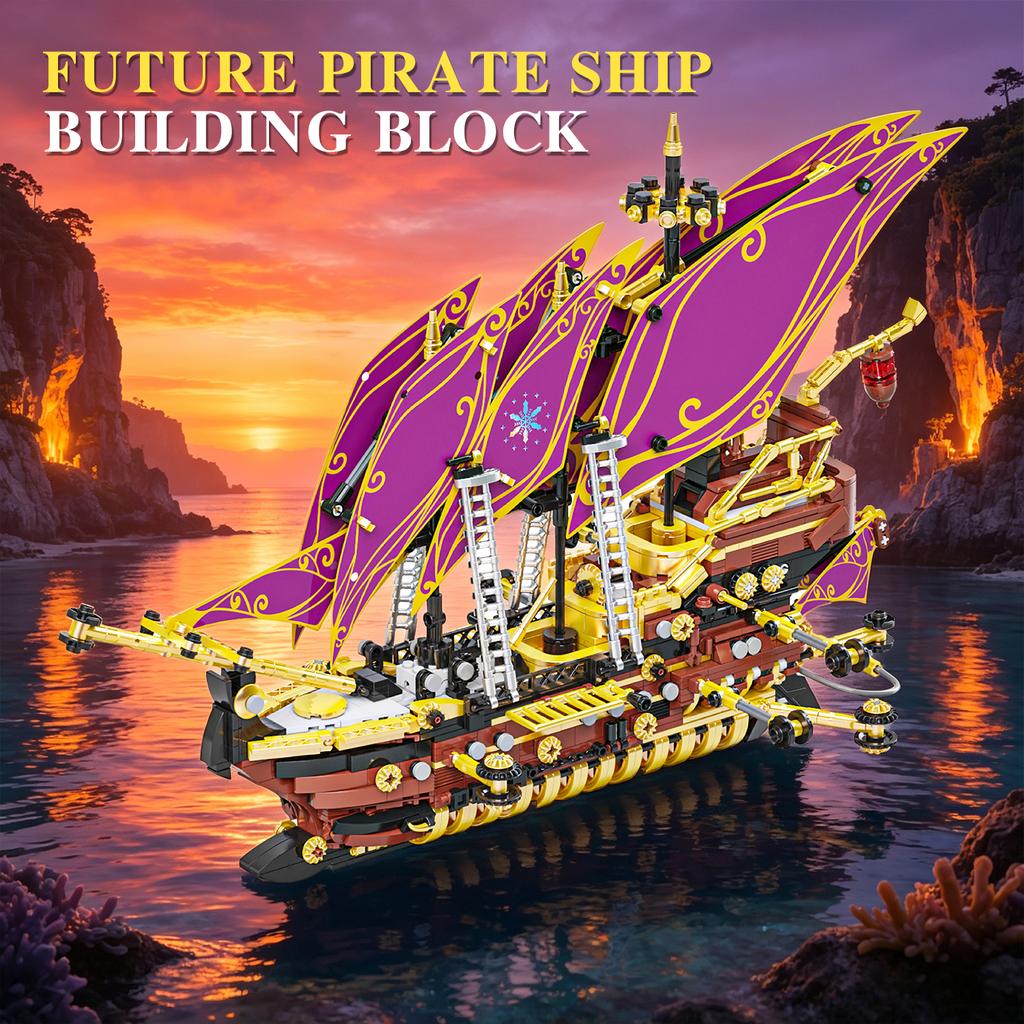 2077PCS Pirate Ship Building Blocks Future Number Boat Model Assembly Bricks Toys Desktop Decoration Kid Adult Holiday Gifts