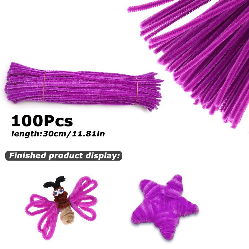 100Pcs 30cm Colors Chenille Stem Twisted Rod Iron Wire DIY Handcraft Wool Root Fluffy Bar Twisting Decor Pipe Cleaner Plush