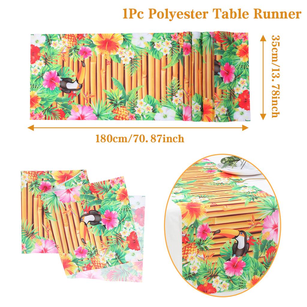 Summer Hawaiian Floral Table Runner Flamingo Birthday Party Decor Kids Aloha Hawaii Tropical Party Supplies Dining Table Decor