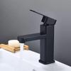 Square Bathroom Sink Faucet Modern Black Finish Single Handle Mixer Tap Hot Cold Water Control Corrosions Resistant
