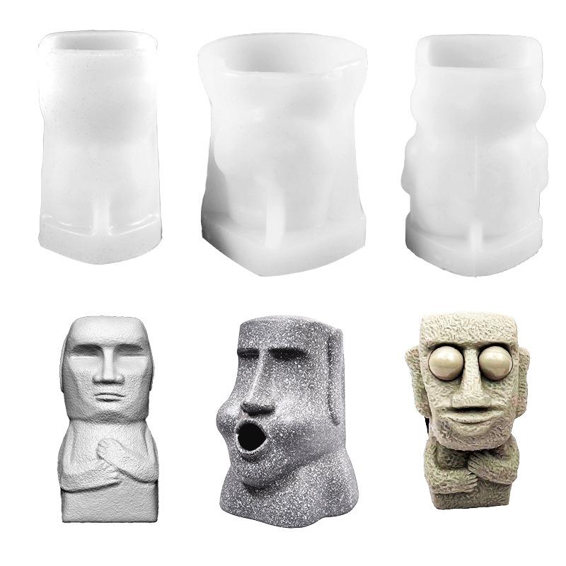 Stone Man Candle Mold DIY Plaster Ornament Cake Mold Rock Figure Resin Silicone Mold Candle Making Kit Silicon Molds