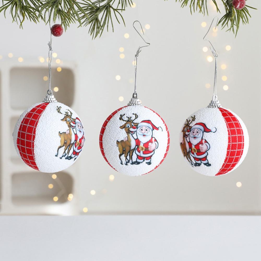 

3PCS/SET Flocked Christmas Hanging Ball Snowman/Santa Claus/Elk Xmas Tree Hangings Festive Party Style C