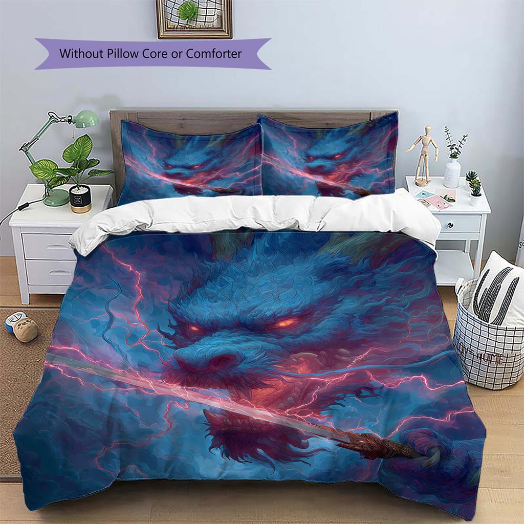 Lightning dragon  Pattern Bedding Quilt Set Quilt Cover Pillowcase Home Decoration  Gift (1 * duvet cover + 2 * pillowcase, without core)