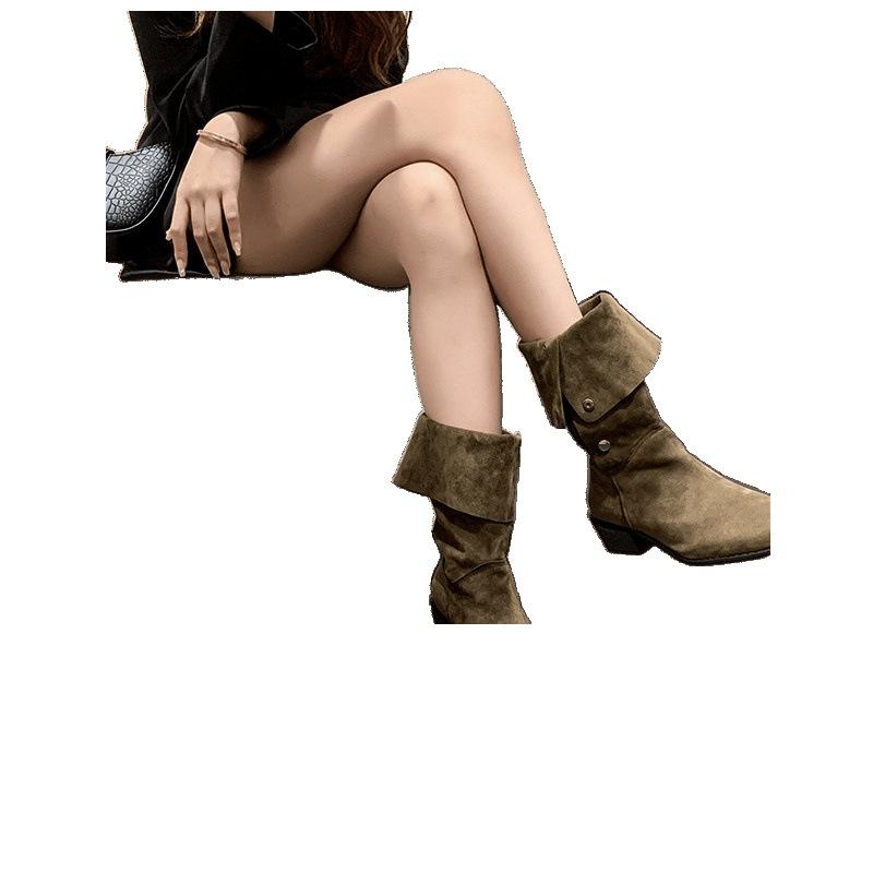 Boots Women's Coarse Heeled Western Cowboy Boots  New Spring and Autumn Summer Single Boots Mid heeled Boots