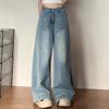 Damen High Waist Wide Leg Jeans Lockerer Schnitt Vintage Blau Null Stretch Winter Birnenform Freundlich Bodenlang Vielseitige Denim-Hose