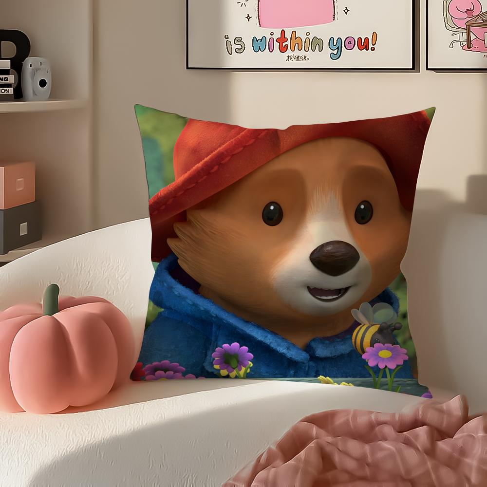 Cute PPaddington Bear Cushion Cover Pillowcase Short Plush Invisible zipper Room Sofa Cushion Cover