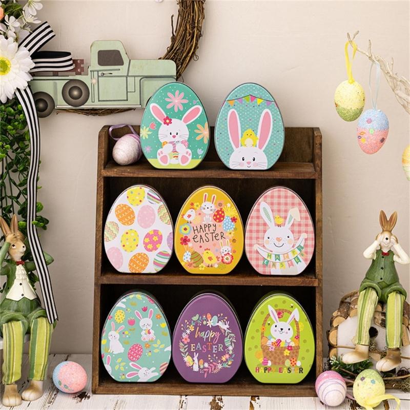 8x Easter Eggs Candy Boxes with Rabbit Pattern Candy Boxes Metal Snacks Container Mini Snacks Boxes for Party