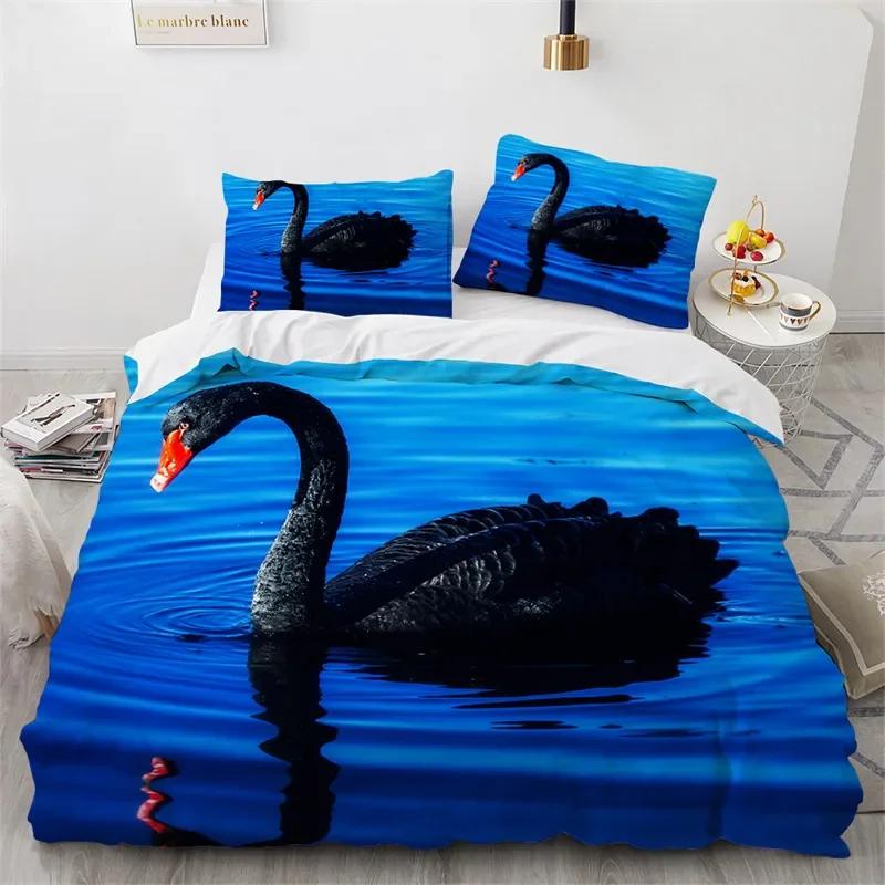 Comforter Romantic Swan Microfiber Flower Bedding Set Wild Animals Twin King For Girls Teen Adults Bedroom Decor