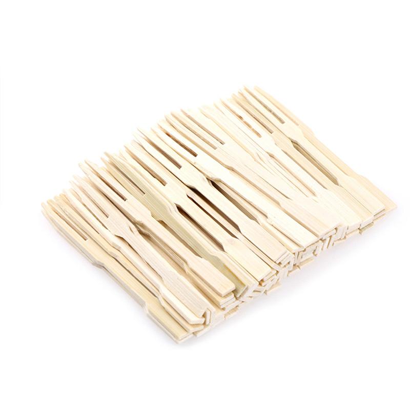 50 Pcs Pure Bamboo Disposable Wooden Fruit Fork Dessert Cocktail Fork Set Party Home Household Decor Tableware Supplies