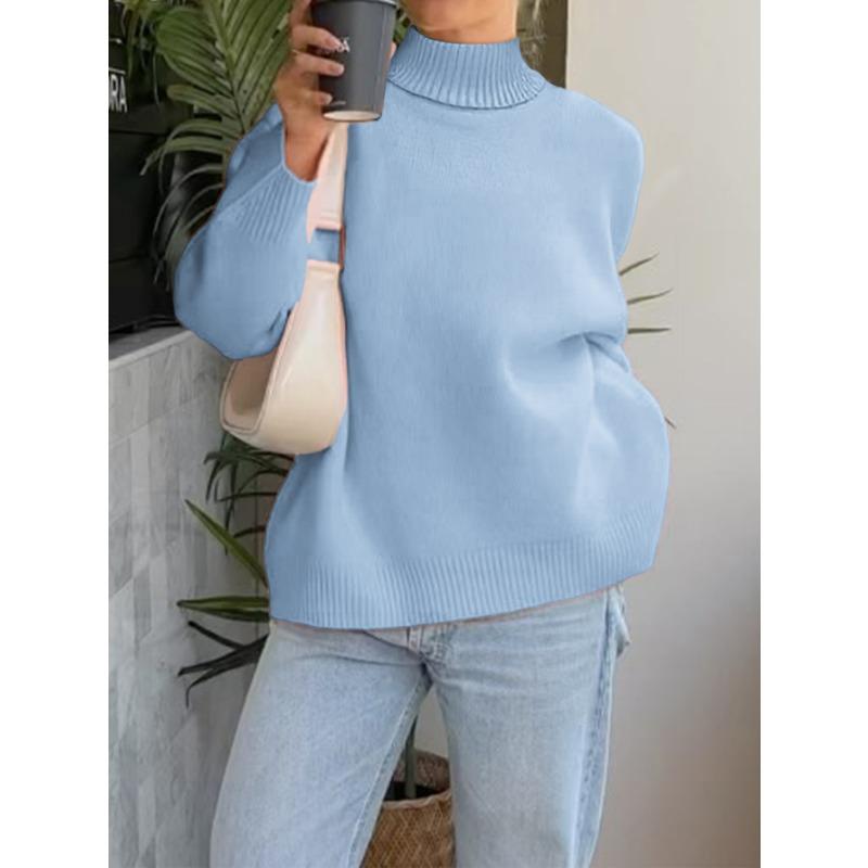 Autumn Winter Round Neck Solid Color Loose Casual Pullover Knitting Top Women Simple Bottomed Sweater