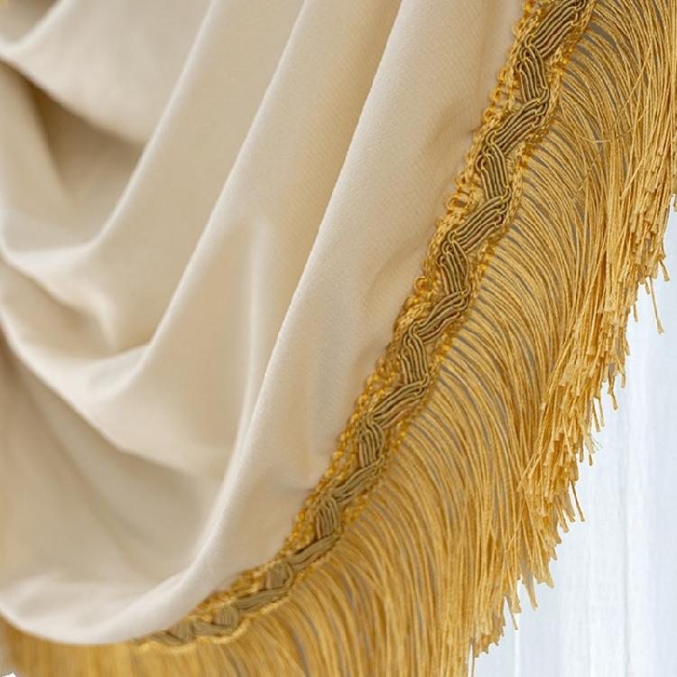 Soundproof Blackouts Valance With Decorative Tasseled Border Rippled Texture Flame Retardant Drapes