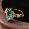Gorgeous Gold Color Sea Blue CZ Women's Ring Hang Carving Geometry Daily Wear Party Jewelry