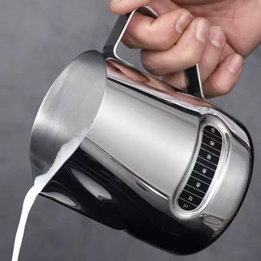 350ML/600ML Milk Frothing 304 Stainless Steel Milk Jug With Thermometer Milk Pitcher For Making Cappuccino Latte And Espresso