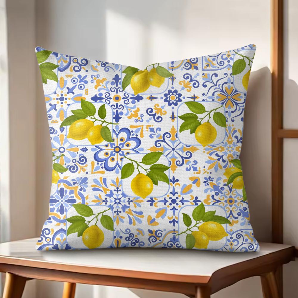 Greek Vacation Style Cushion Cover Natural Linen Organic Fabric DoubleSided Printing Couch Pillow Covers Home Decor