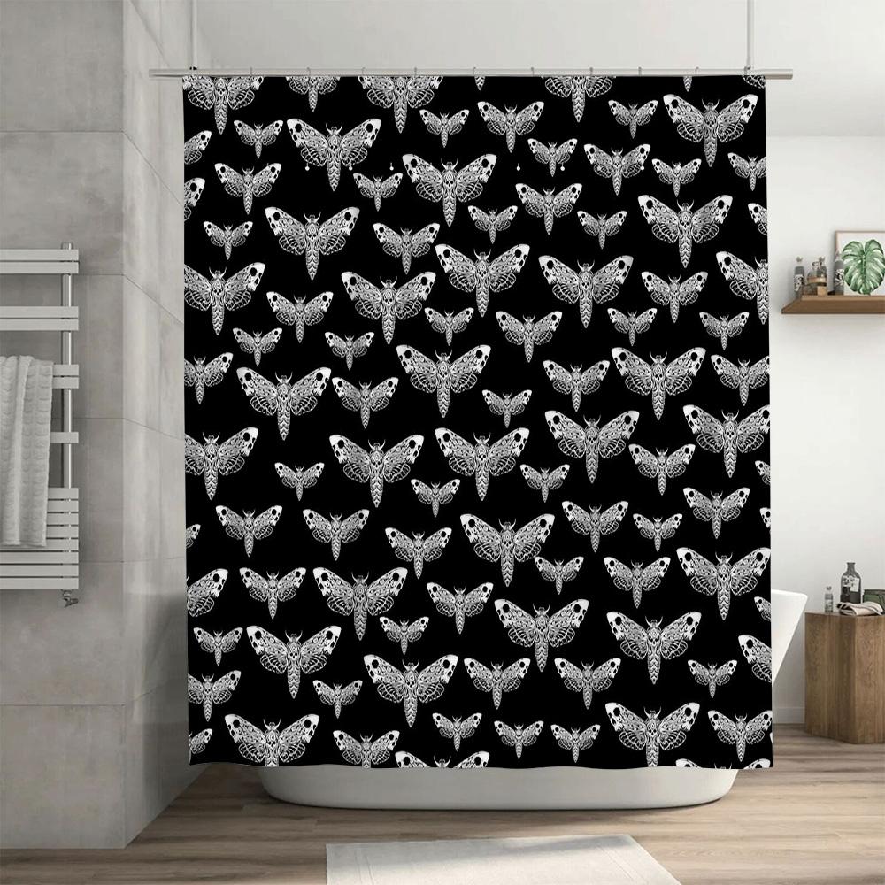 Moth Shower Curtain Gothic Dark Decor Spooky Halloween Bathroom Set Vintage Horror Art Panel Home Decor