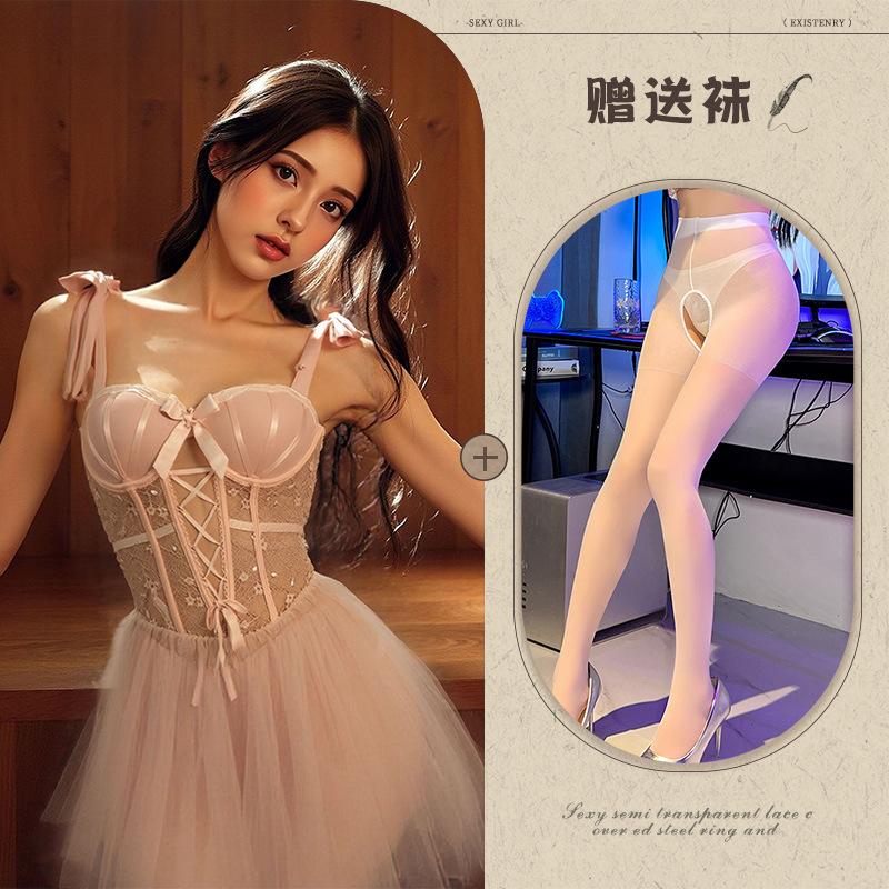 Incens de ascultat noaptea lenjerie sexy plasă subțire transparentă plus burete la piept inel de oțel strângere bretele rochie de noapte costum pentru femei