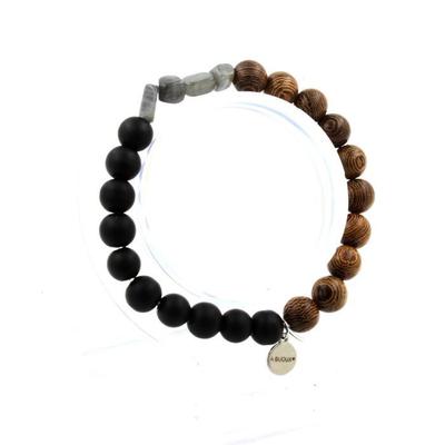 Bracelet - A BIJOUX - Labradorite of Finland - Matte Black Onyx - Wood - 19-20 Cm