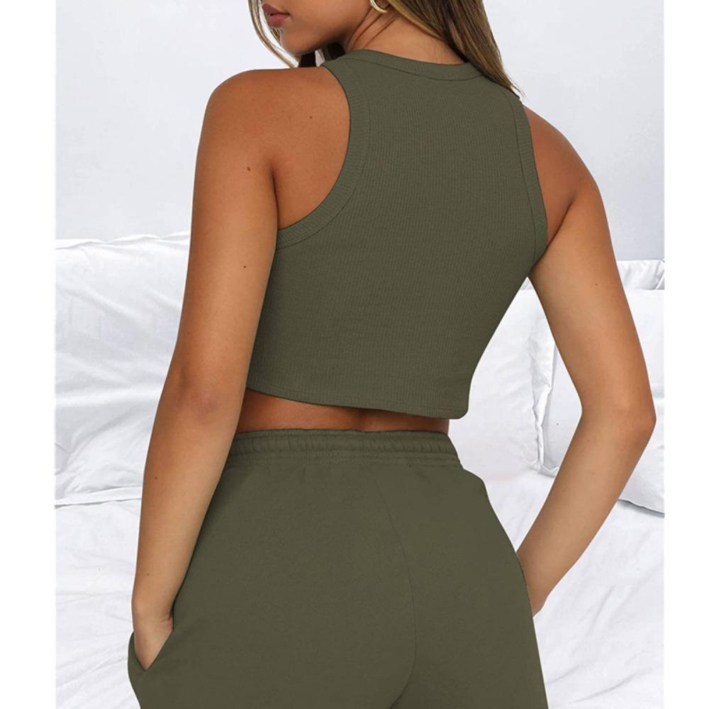 2024 Лето Новые Без Рукавов Вафельные Элегантные Женские Комплекты Однотонный Сексуальный — фото 14