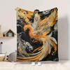 1Pc Golden Phoenix Flannel Blanket, Soft And Comfortable, Casual Warm, Camping Travel, Christmas, Halloween Xmas Gift. G1230