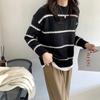 Korean Style Crew Neck Pullover Stripes Women's Sweater Autumn Winter Fashion New Casual Loose Long Sleeved Knitted Tops Office Lady Elegant Clothing