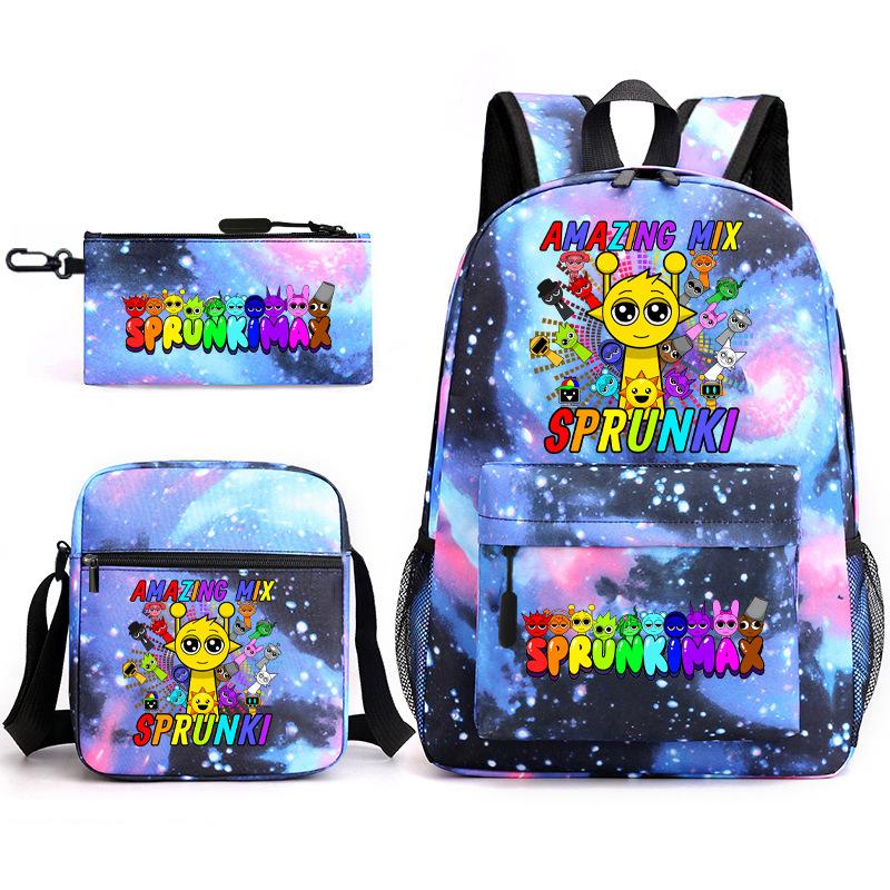 Rhythm Box Cartoon Large Capacity Starry Sky Student School Bag Sprunki Youth Backpack Three-piece Set D