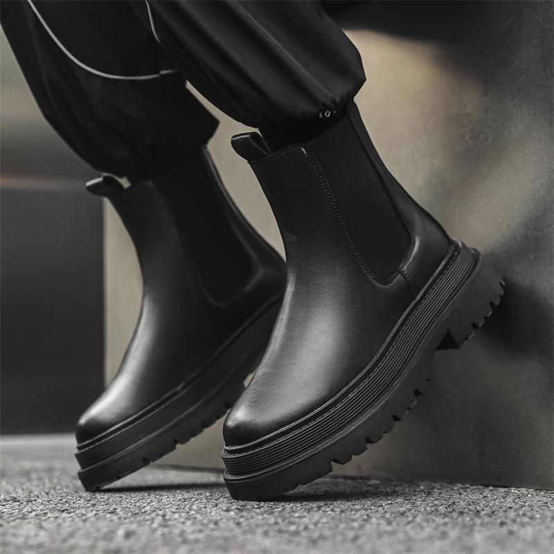 Hot Sale High-Top Shoes Men's Classic Retro Leather Chelsea Boots Men Fashion Slip On Ankle Boot Mens Casual British Style Flats
