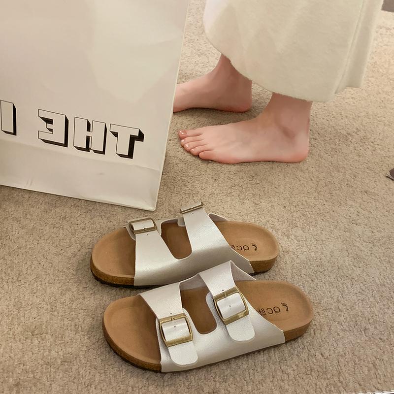 Fashion New Style Cork Footbed Popular Sandals for Women New Classic Solid Color Fashion Slippers with Arch Support Slip-on Suede Shoes