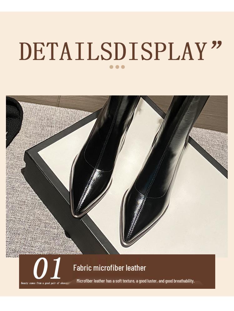 Women's White Non-Slip High-Top V-Cut Knight Boots - Pointed Toe, High Heel, Autumn/Winter 2025