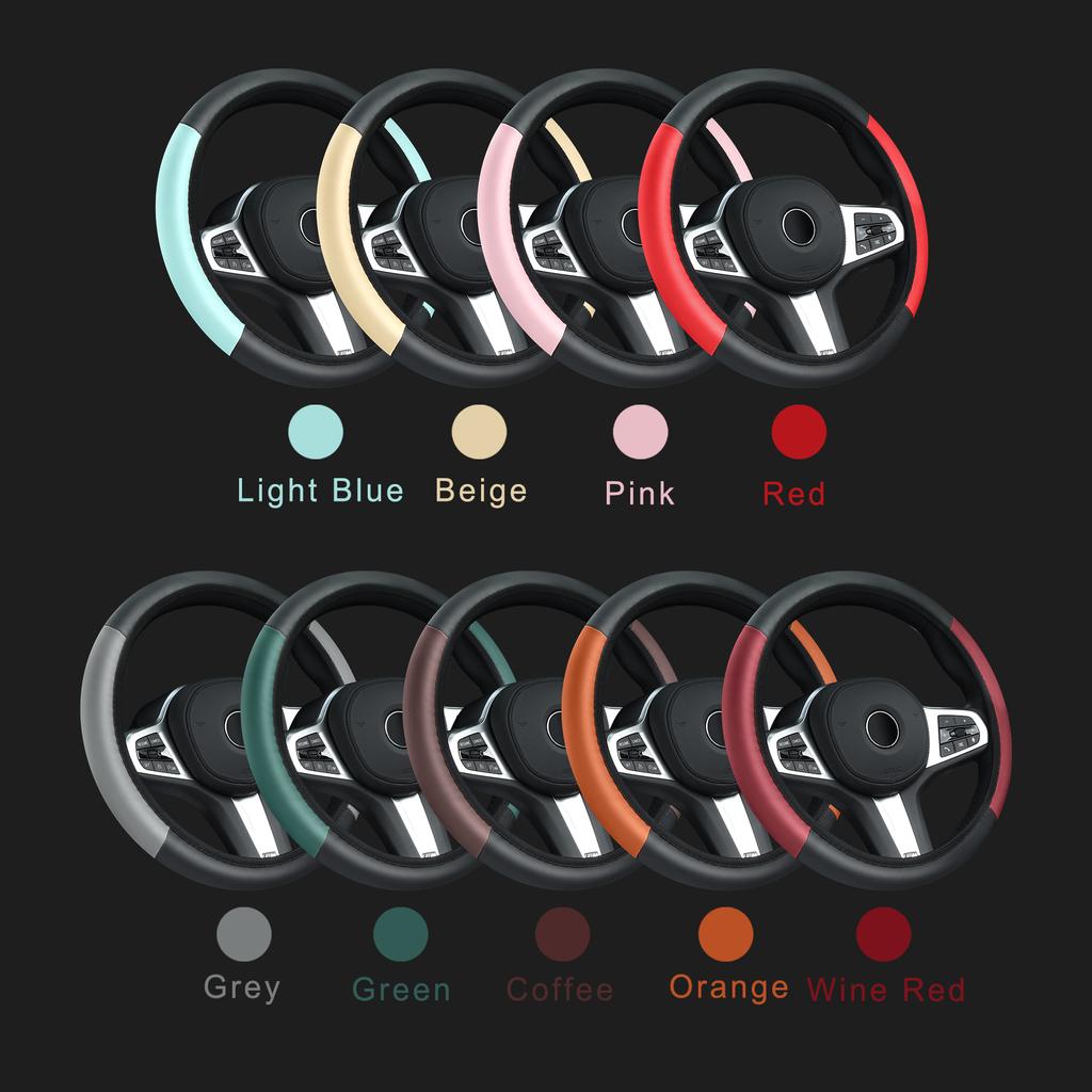 Car Steering Wheel Cover No Inner Ring Anti-Slip PU Leather Steering Wheel Cover - Sport Style Auto Interior Styling Accessory