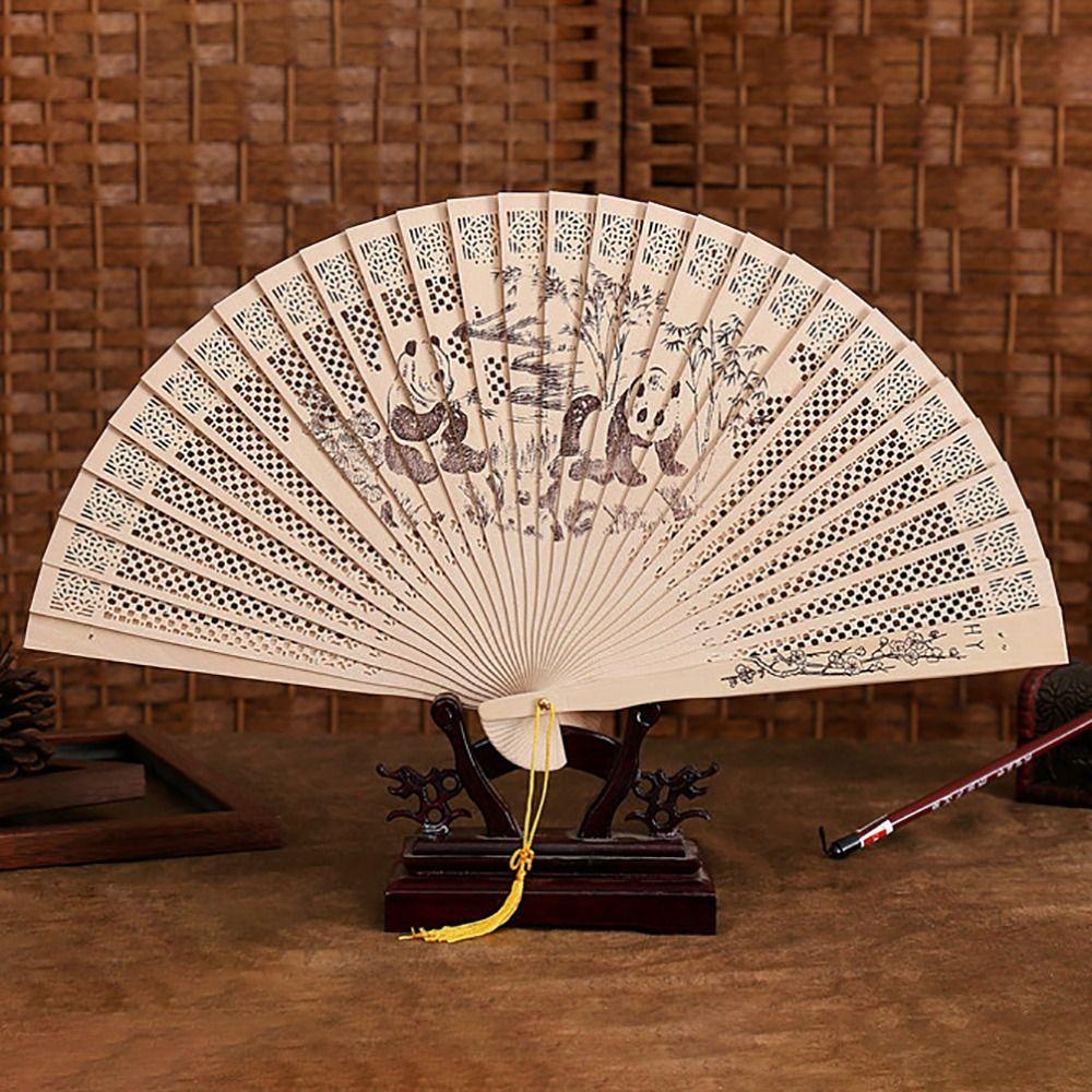 Retro Multicolor Hollow Carved Folding Fan Sandalwood Wood Painted Wooden Fan Dance Fan Chinese Style Retro Folding Fan