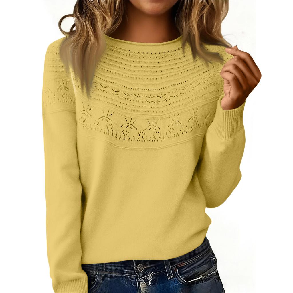 Maglione da Donna a Manica Lunga con Scollo Tondo e Laccetti, Lavorazione a Maglia, Collo Arrotolato, Maglione Colorato
