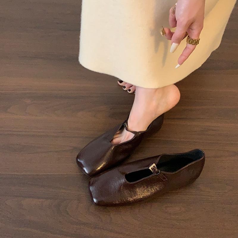 Fashion 2025 Lightweight Summer French Retro Genuine Leather Shoes Minimalist Elegant Square Toe Flat Shoes Loafers Shoes Women