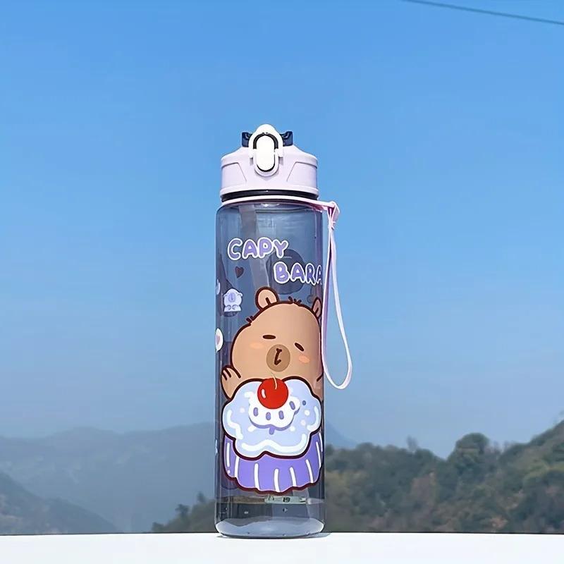 800ML Kids Water Bottle Creative Cartoon Plastic Cup With Straw&Hand Rope Large Capacity Outdoor Portable Water Cups