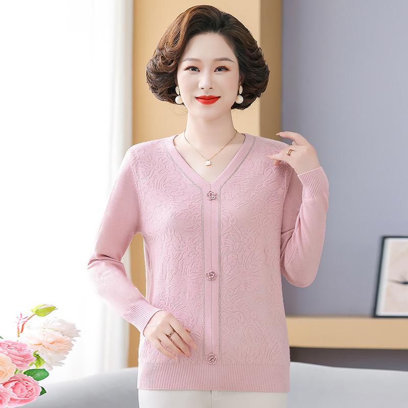 Maglione a maglia alla moda per donna di mezza età e anziana - Primavera/Autunno 2026 - Top a strato base che copre la pancia