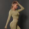 Seamless Tight Solid Color Pleated Sports Long Sleeved Top With High Elasticity, Breathability, Running, Fitness, Yoga Clothes For Women